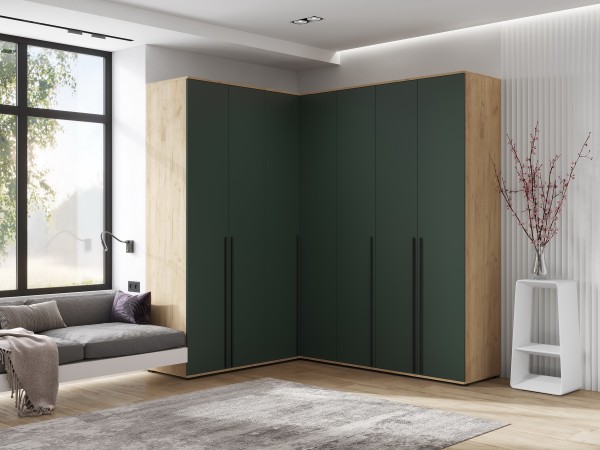 Норд Шкаф угловой Изумрудный Кромка Изумруд, Дуб Крафт