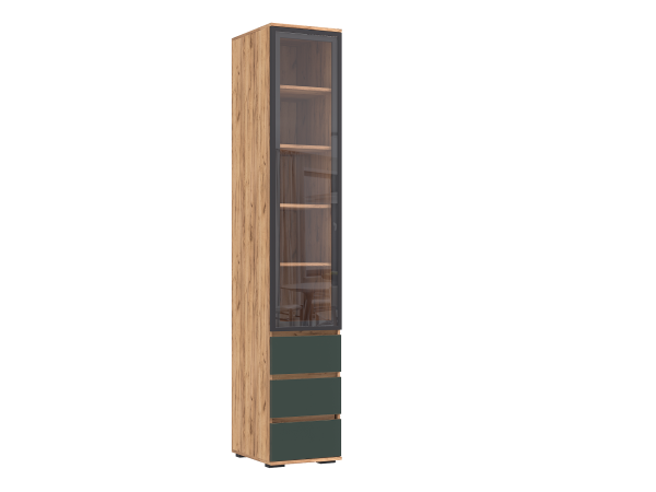 Норд Пенал-витрина 400 с ящиками Изумрудный Кромка Изумруд, Дуб Крафт
