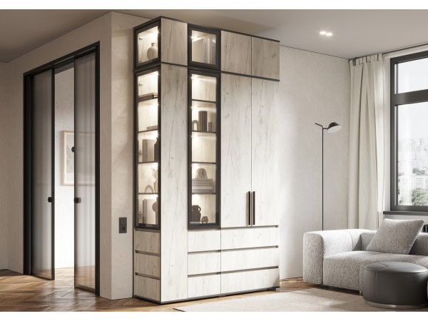 Норд Терминал-витрина с ящиками 300 Дуб Крафт Белый, Дуб Крафт Белый