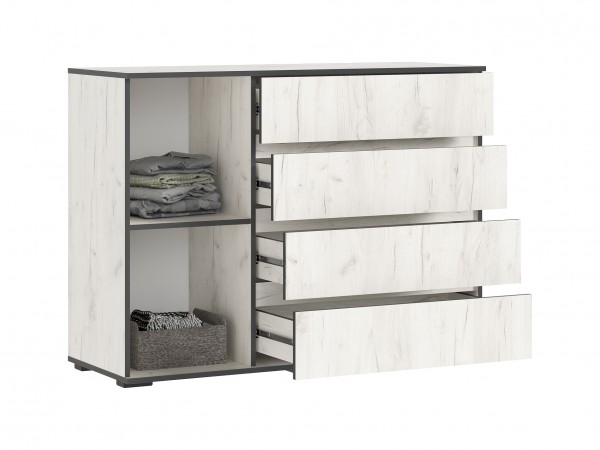 Норд Комод 1 дверь 4 ящика 1200 Дуб Крафт Белый, Дуб Крафт Белый