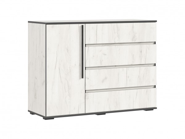 Норд Комод 1 дверь 4 ящика 1200 Дуб Крафт Белый, Дуб Крафт Белый