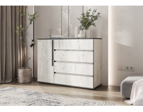 Норд Комод 1 дверь 4 ящика 1200 Дуб Крафт Белый, Дуб Крафт Белый