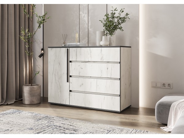 Норд Комод 1 дверь 4 ящика 1200 Дуб Крафт Белый, Дуб Крафт Белый