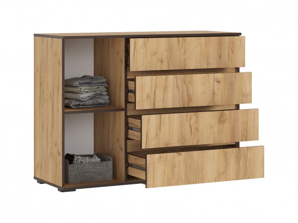 Норд Комод 1 дверь 4 ящика 1200 Дуб Крафт, Дуб Крафт Кромка Венге