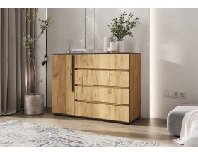 Норд Комод 1 дверь 4 ящика 1200 Дуб Крафт, Дуб Крафт Кромка Венге