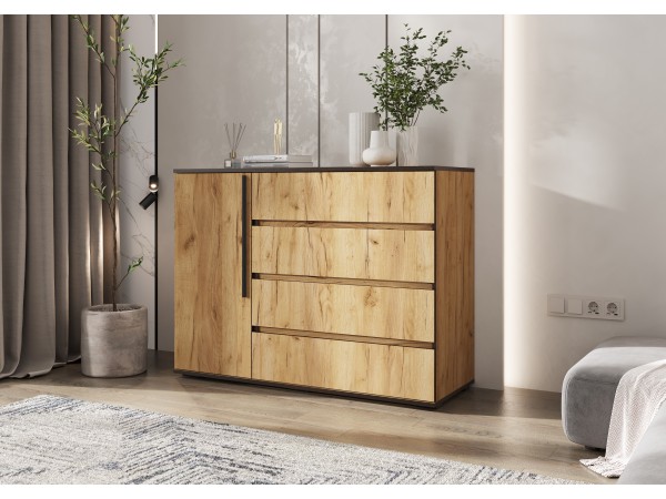 Норд Комод 1 дверь 4 ящика 1200 Дуб Крафт, Дуб Крафт Кромка Венге