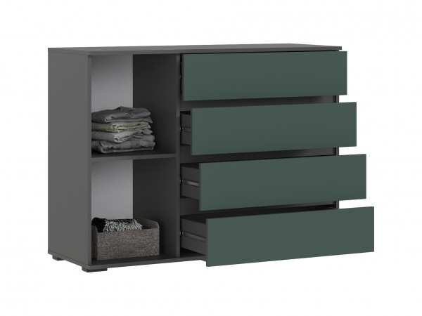 Норд Комод 1 дверь 4 ящика 1200 Изумрудный Кромка Графит, Графит