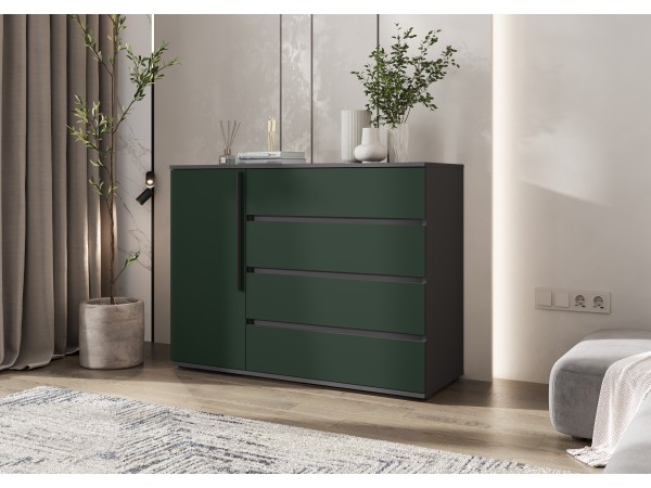 Норд Комод 1 дверь 4 ящика 1200 Изумрудный Кромка Графит, Графит