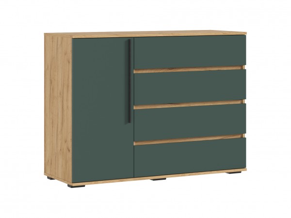 Норд Комод 1 дверь 4 ящика 1200 Изумрудный Кромка Изумруд, Дуб Крафт