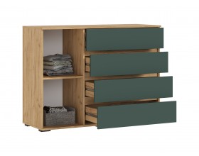 Норд Комод 1 дверь 4 ящика 1200 Изумрудный Кромка Изумруд, Дуб Крафт