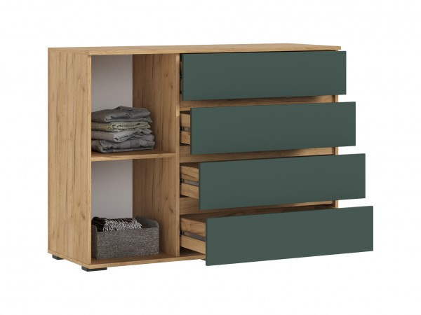 Норд Комод 1 дверь 4 ящика 1200 Изумрудный Кромка Изумруд, Дуб Крафт