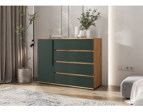 Норд Комод 1 дверь 4 ящика 1200 Изумрудный Кромка Изумруд, Дуб Крафт