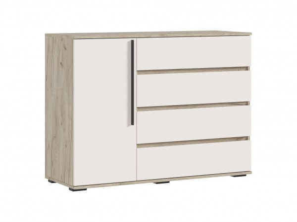 Норд Комод 1 дверь 4 ящика 1200 Кашемир, Дуб Крафт Серый