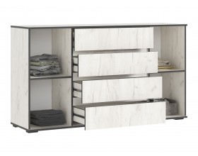 Норд Комод 2 двери 4 ящика 1600 Дуб Крафт Белый, Дуб Крафт Белый