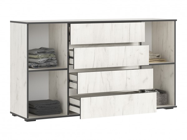 Норд Комод 2 двери 4 ящика 1600 Дуб Крафт Белый, Дуб Крафт Белый