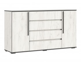 Норд Комод 2 двери 4 ящика 1600 Дуб Крафт Белый, Дуб Крафт Белый