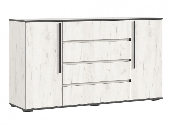 Норд Комод 2 двери 4 ящика 1600 Дуб Крафт Белый, Дуб Крафт Белый