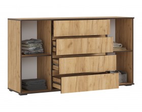 Норд Комод 2 двери 4 ящика 1600 Дуб Крафт, Дуб Крафт Кромка Венге