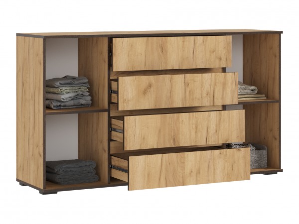 Норд Комод 2 двери 4 ящика 1600 Дуб Крафт, Дуб Крафт Кромка Венге