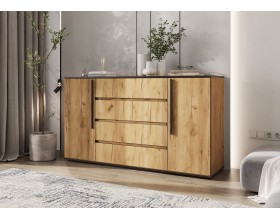 Норд Комод 2 двери 4 ящика 1600 Дуб Крафт, Дуб Крафт Кромка Венге