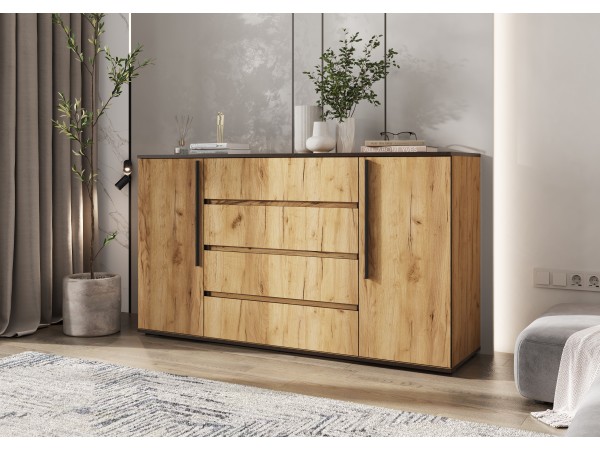 Норд Комод 2 двери 4 ящика 1600 Дуб Крафт, Дуб Крафт Кромка Венге
