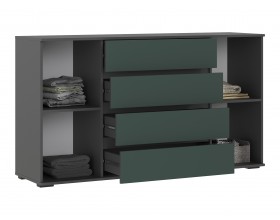 Норд Комод 2 двери 4 ящика 1600 Изумрудный Кромка Графит, Графит