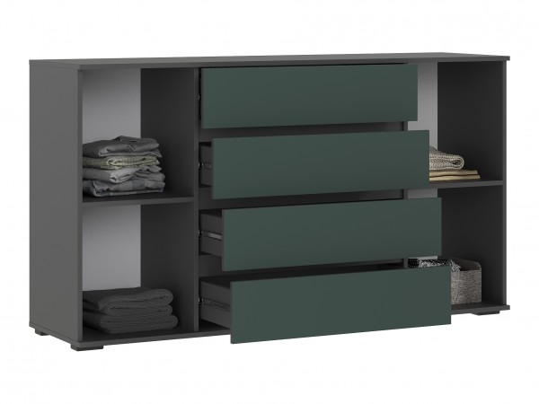 Норд Комод 2 двери 4 ящика 1600 Изумрудный Кромка Графит, Графит
