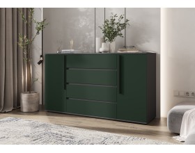 Норд Комод 2 двери 4 ящика 1600 Изумрудный Кромка Графит, Графит
