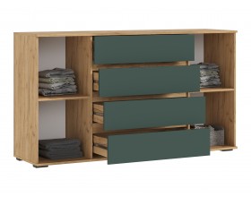 Норд Комод 2 двери 4 ящика 1600 Изумрудный Кромка Изумруд, Дуб Крафт