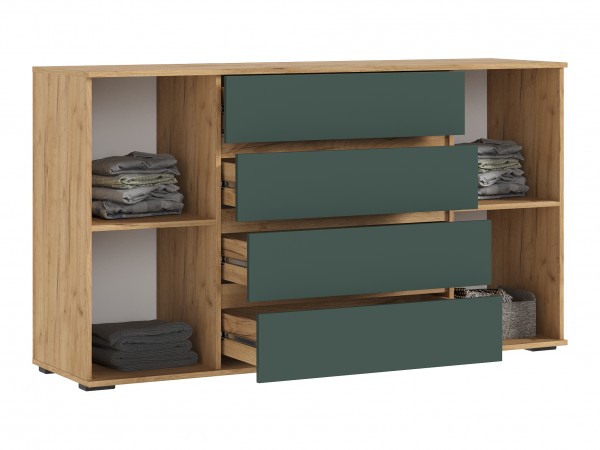 Норд Комод 2 двери 4 ящика 1600 Изумрудный Кромка Изумруд, Дуб Крафт