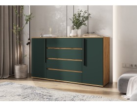 Норд Комод 2 двери 4 ящика 1600 Изумрудный Кромка Изумруд, Дуб Крафт