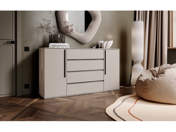 Норд Комод 2 двери 4 ящика 1600 Кашемир, Дуб Крафт Серый