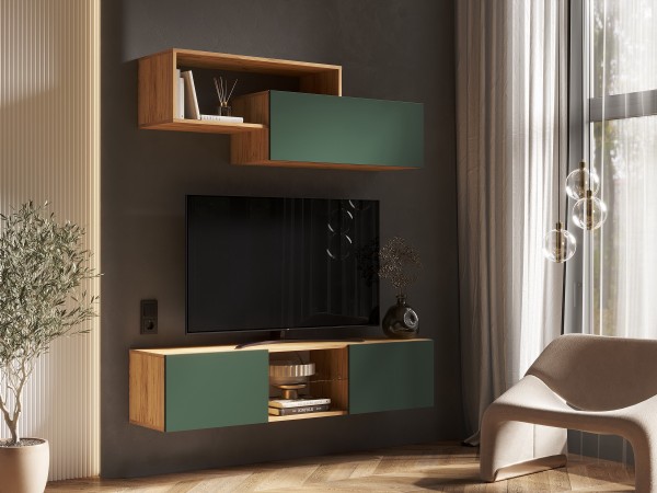 Норд Полка 2-ярусная Изумрудный Кромка Изумруд, Дуб Крафт