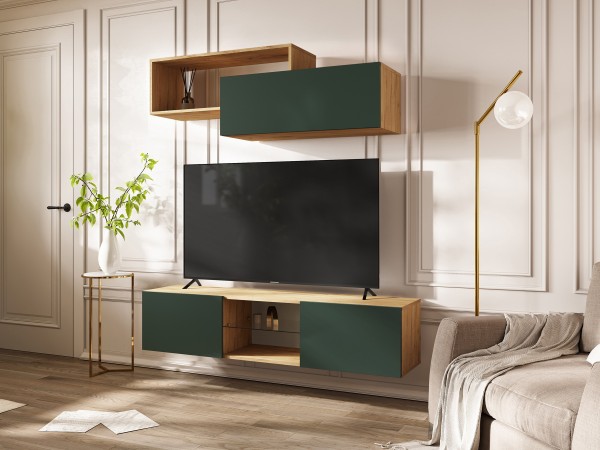 Норд Полка 2-ярусная Изумрудный Кромка Изумруд, Дуб Крафт