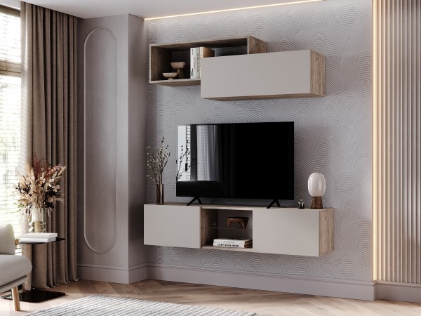 Норд Тумба ТВ подвесная Кашемир, Дуб Крафт Серый