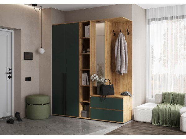 Прихожая Норд Изумрудный Кромка Изумруд, Дуб Крафт