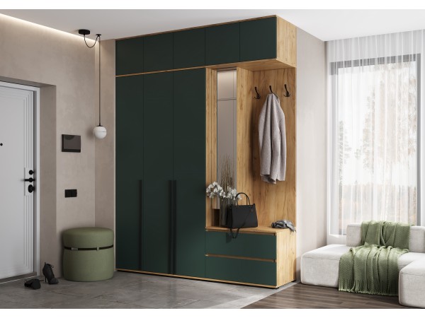 Прихожая Норд Изумрудный Кромка Изумруд, Дуб Крафт