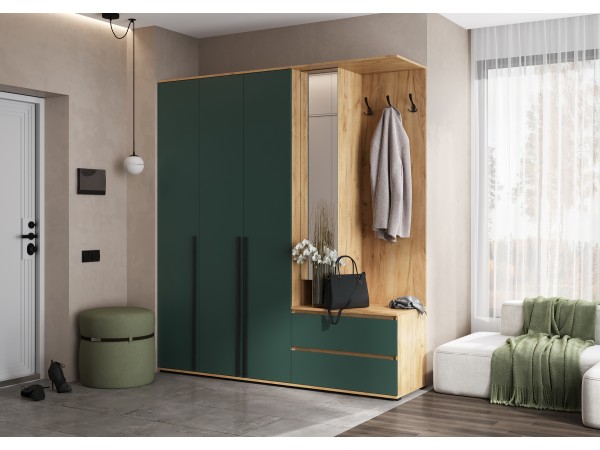 Прихожая Норд Изумрудный Кромка Изумруд, Дуб Крафт