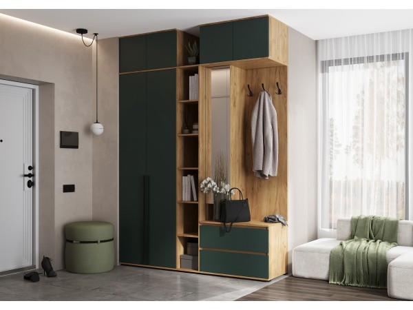 Прихожая Норд Изумрудный Кромка Изумруд, Дуб Крафт