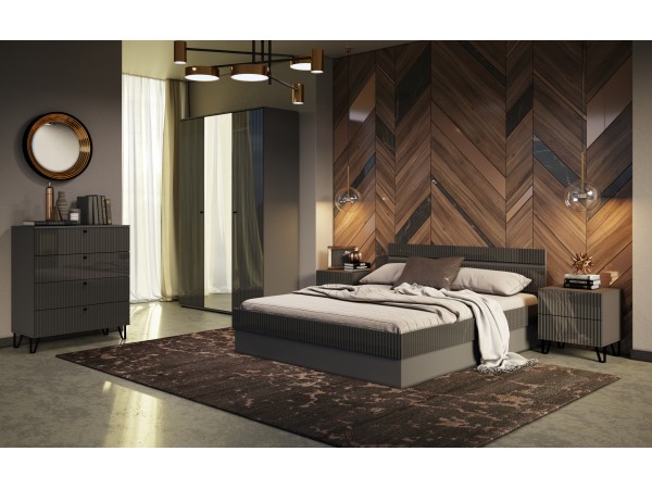 Оливия Кровать 1,6 м с ПМ Графит глянец, Графит