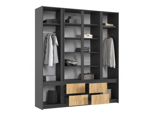 Остин Шкаф 4-створчатый 2000 Дуб крафт, Графит