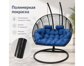 Подвесное кресло кокон Двойной Премиум Зигзаг (черный/голубой)