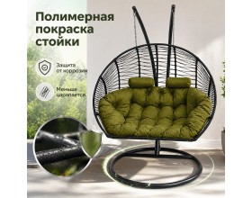 Подвесное кресло кокон Двойной Премиум Зигзаг (черный/зеленый)
