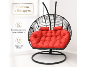 Подвесное кресло кокон Двойной Премиум Зигзаг (черный/коралловый)