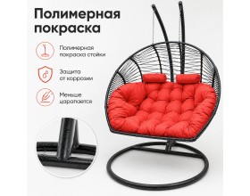 Подвесное кресло кокон Двойной Премиум Зигзаг (черный/коралловый)
