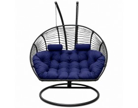 Подвесное кресло кокон Двойной Премиум Зигзаг (черный/синий)