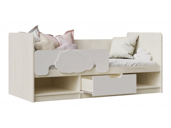 Юниор-4 Кровать 1,6*0,8м Шарли Бриз, Дуб Крафт Белый