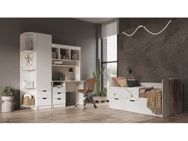 Юниор-4 Кровать 1,8*0,8м Шарли Белый, Дуб Крафт Белый