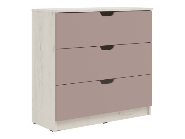 Юниор-4 Комод 3 ящика 800 Шарли Pink, Дуб Крафт Белый