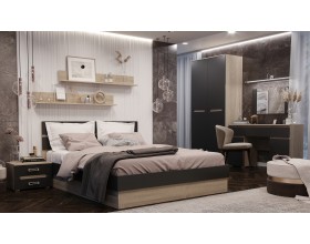 Ким Кровать 1,4м с ПМ Графит софт, Дуб Сонома